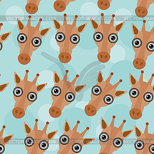 Giraffe Seamless pattern with funny cute animal fac - vector image