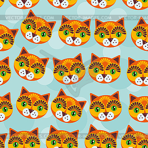 Cat Seamless pattern with funny cute animal face - vector clipart