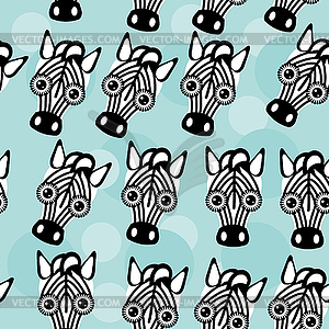 Zebra Seamless pattern with funny cute animal face - vector clip art