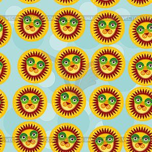 Lion Seamless pattern with funny cute animal face o - vector clipart