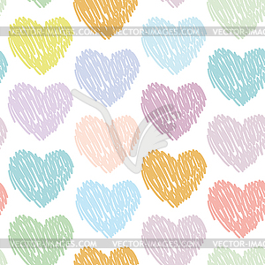 Seamless pattern with sketch hearts. Pastel color. - vector EPS clipart