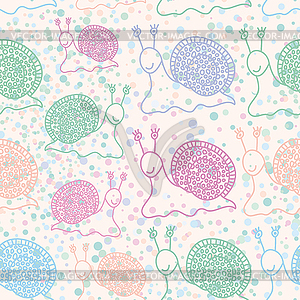 Seamless pattern with funny snails. Pastel colors - stock vector clipart