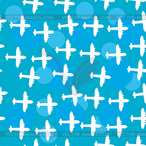 Seamless white pattern with silhouettes of plane. - vector image