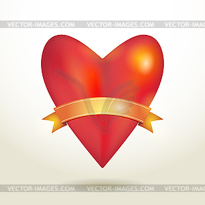 Red glossy shiny three-dimensional heart 3d and gol - vector image