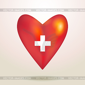 Red glossy shiny three-dimensional heart 3d on white - vector image