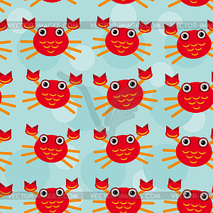 Red crayfish Seamless pattern with funny cute anima - vector image