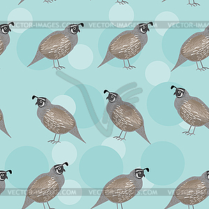 Seamless pattern with funny cute quail bird on - vector clipart