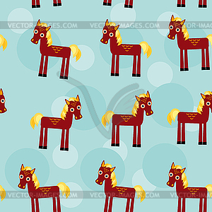 Brown horse with yellow mane Seamless pattern with - vector image