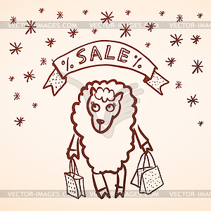 Christmas sale. Merry Christmas card. Funny sheep - vector clipart / vector image