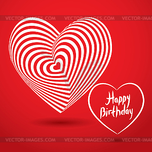 Happy birthday white heart on red background. - color vector clipart