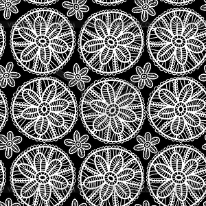 Lace seamless pattern with flowers and leaves. blac - vector clipart