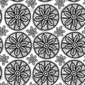 Lace seamless pattern with black flowers - vector clip art