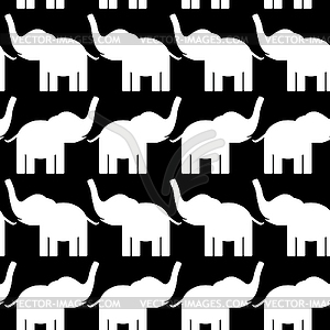 Cheerful seamless pattern with elephants. black - white & black vector clipart