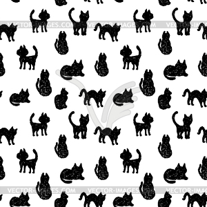 Seamless pattern Black cats silhouettes - vector clipart