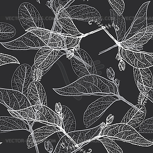 Leaves contours. floral seamless pattern, hand-drawn - vector clipart