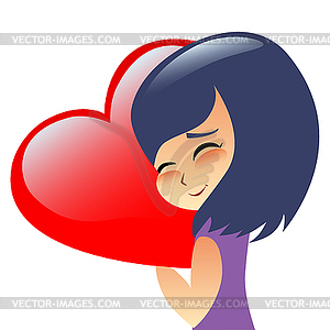 Girl teen hugs heart pillow - vector clipart