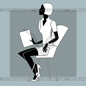 Young woman at briefing paper sheet - vector image