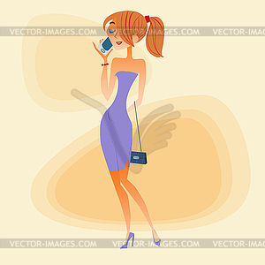 Young woman talking on phone - vector clip art