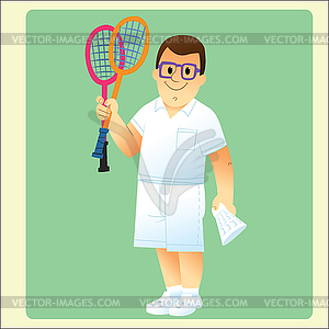 Complete man is exercising plays badminton - vector clipart