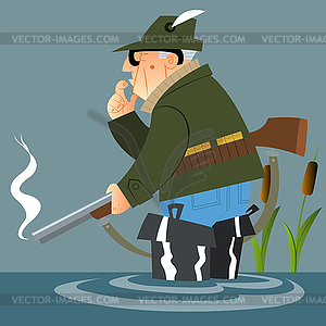 Old hunter after shot - vector image