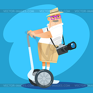 Фотограф туристов едет Segway - векторная графика