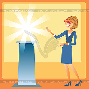 Businesswomen presentation of new brand - vector clipart