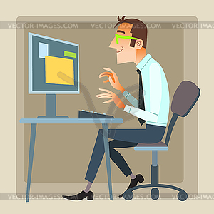 Человек офис рабочий компьютер - изображение в векторе