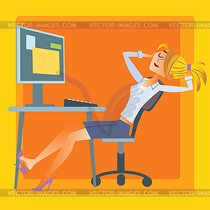 Girl office resting computer - vector image