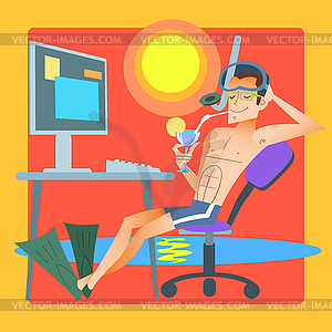 Freelancer works resort computer - vector clipart