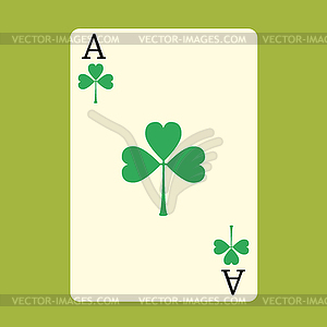 Playing card ACE with green Shamrock Patrick day - vector EPS clipart