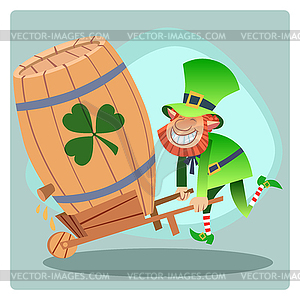 Day Patrick green leprechaun lucky keg of beer - vector image
