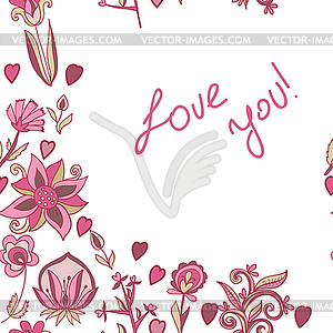 Valentine pattern with hearts, flowers - vector clipart