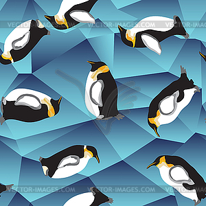 Penguin pattern, blue crystal ice background - vector clip art