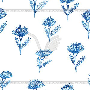 Pattern, flowers, aquarelle cornflower - vector image