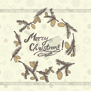 Fir cones Greeting card. Congratulations with new - vector clipart