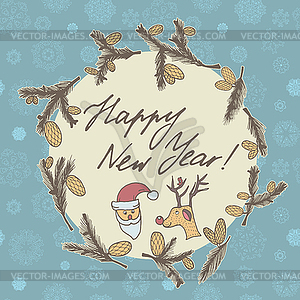 Fir cones Greeting card. Congratulations with new - vector clipart