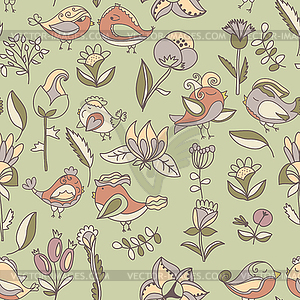 Flowers and birds seamless texture pattern - royalty-free vector image