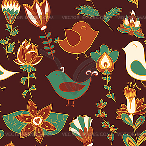 Flower and bird. Seamless texture - vector clip art