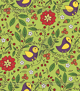 Pattern with bird and flowers - vector image