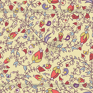 Seamless texture with flowers and birds - vector image