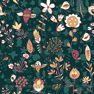 Seamless texture with flowers and birds - vector image