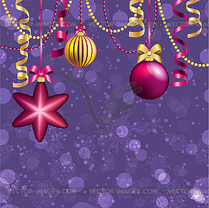 New Year greeting card. Christmas Ball with bow - vector image