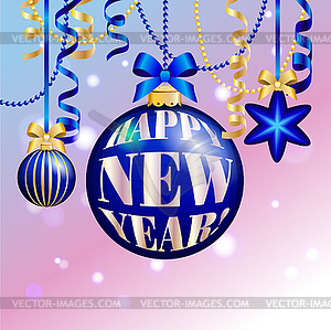 New Year greeting card. Christmas Ball with bow - vector clip art