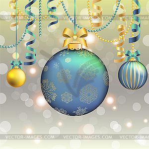 New Year greeting card. Christmas Ball with bow - vector clipart