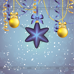 New Year greeting card. Christmas Ball with bow - vector image