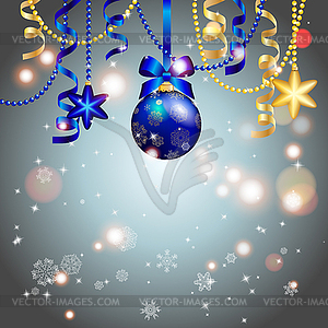 New Year greeting card. Christmas Ball with bow - vector clipart