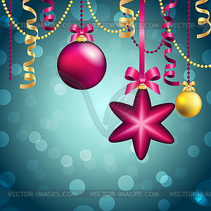 New Year greeting card. Christmas Ball with bow - vector image