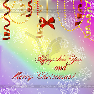 New year greeting card, Christmas bow and ribbon - royalty-free vector image