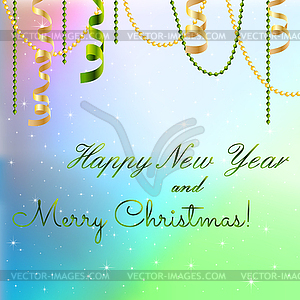 New year greeting card, Christmas bow and ribbon - vector image