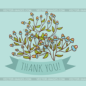 Thank you greeting card with bud flower - vector clip art